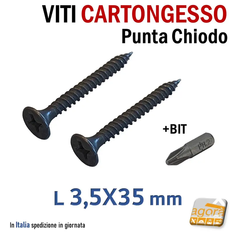 VITI FOSFATATE NERE MM 35 AUTOFILETTANTI PER CARTONGESSO VITE TPS L3,5CM CTG 3,5x35 pz1000