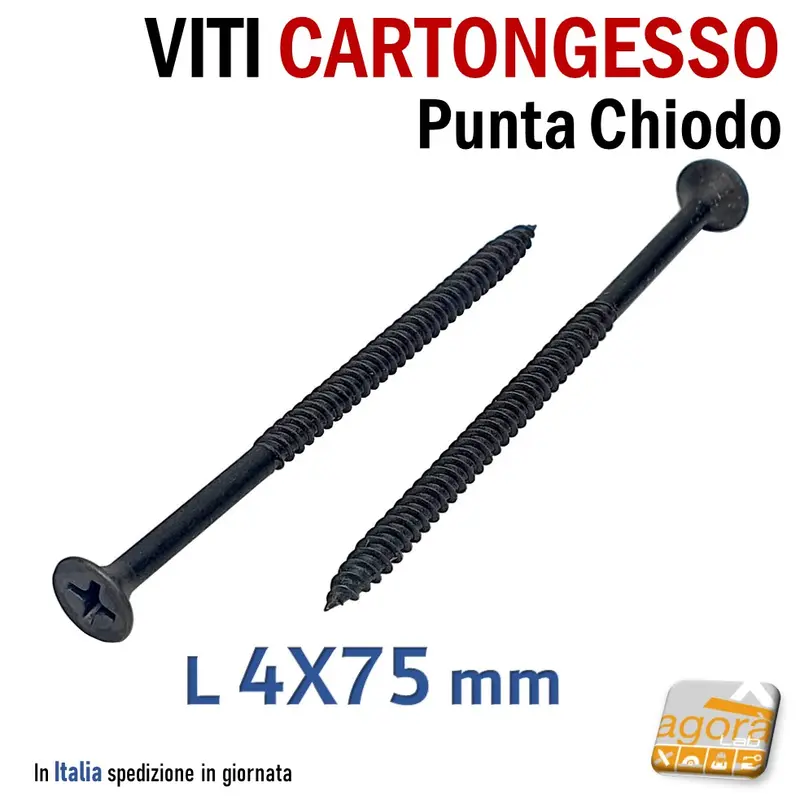 VITI FOSFATATE NERE MM 75 AUTOFILETTANTI PER CARTONGESSO VITE TPS L7,5CM CTG 4x75 pz500