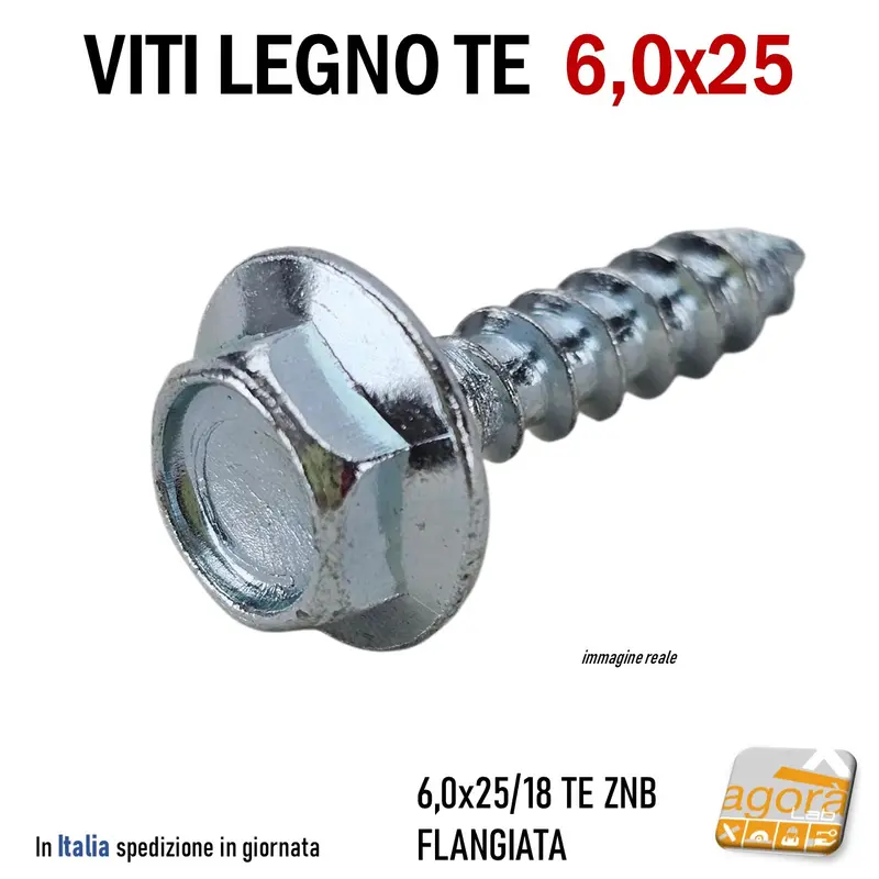 VITI LEGNO TE FLANGIATA TESTA ESAGONO D 6,0X25 VITE ZNB MORDENTE