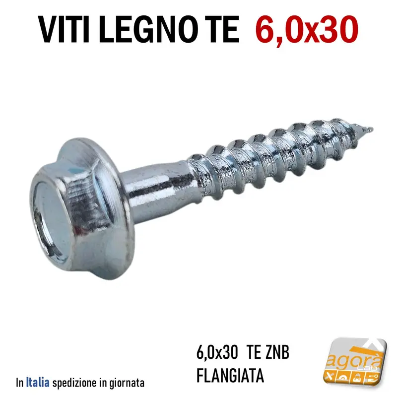 VITI LEGNO TE FLANGIATA TESTA ESAGONO D 6,0X30 VITE ZNB MORDENTE