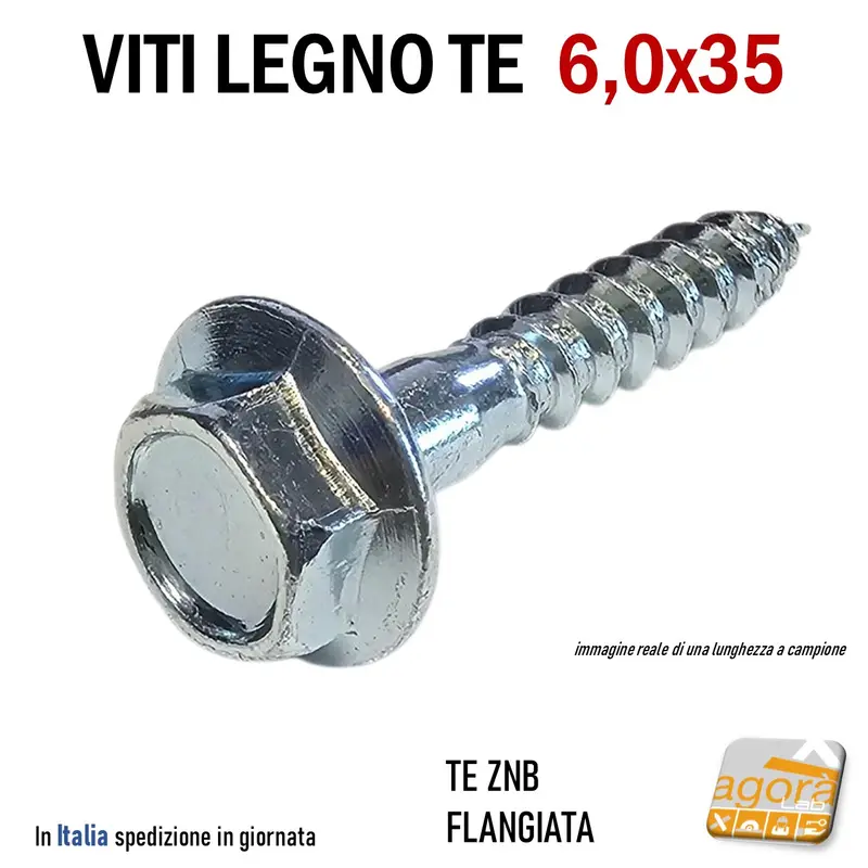 VITI LEGNO TE FLANGIATA TESTA ESAGONO D 6,0X35 VITE ZNB MORDENTE