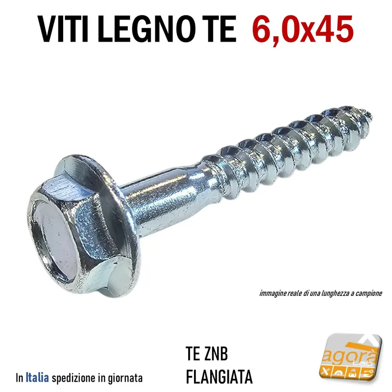 VITI LEGNO TE FLANGIATA TESTA ESAGONO D 6,0X45 VITE ZNB MORDENTE