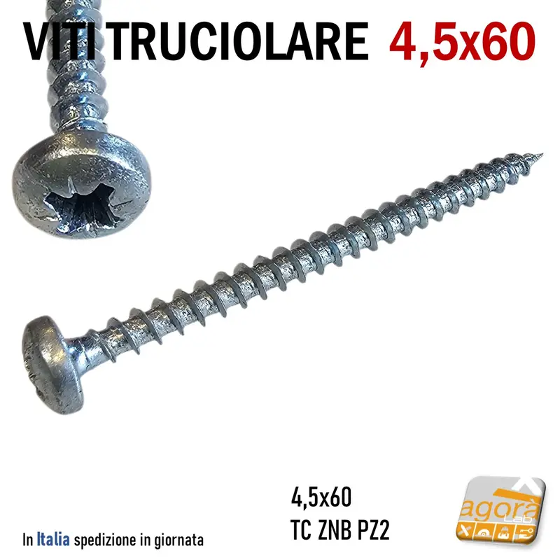 VITI LEGNO TESTA CILINDRICA TRUCIOLARE MDF PZD 4,5X60 VITE TC ZNB 200pz