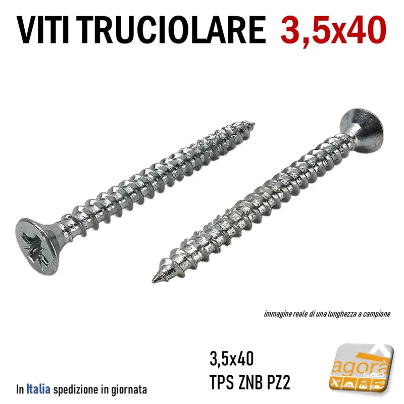 VITI LEGNO TESTA SVASATA TRUCIOLARE MDF PZD 3,5X40 VITE TPS ZNB 500pz