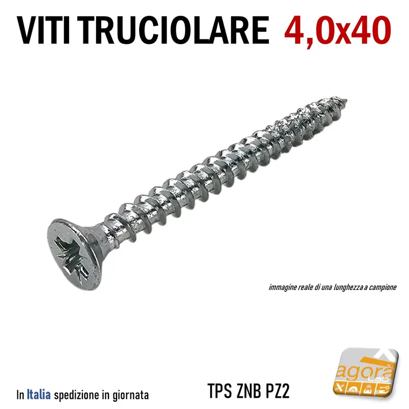 VITI LEGNO TESTA SVASATA TRUCIOLARE MDF PZD 4,0X40 VITE TPS ZNB 200pz