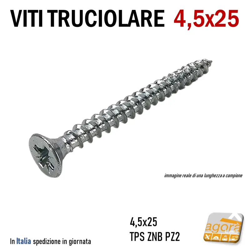 VITI LEGNO TESTA SVASATA TRUCIOLARE MDF PZD 4,5X25 VITE TPS ZNB 500pz