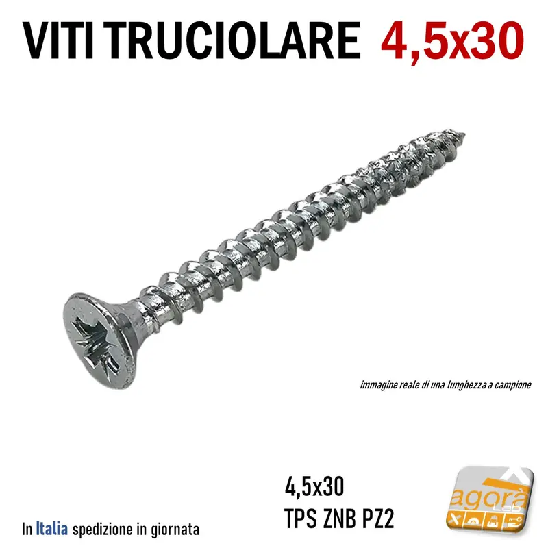 VITI LEGNO TESTA SVASATA TRUCIOLARE MDF PZD 4,5X30 VITE TPS ZNB 500pz