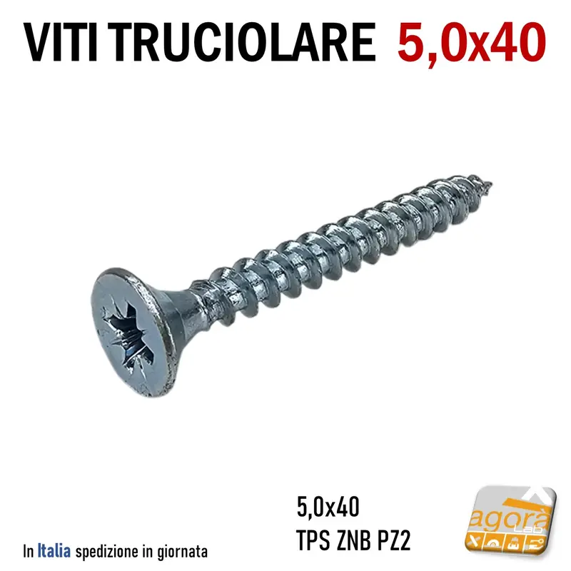 VITI LEGNO TESTA SVASATA TRUCIOLARE MDF PZD 5,0X40 VITE TPS ZNB 100pz