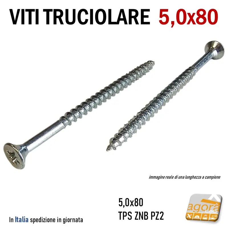 VITI LEGNO TESTA SVASATA TRUCIOLARE MDF PZD 5,0X80 VITE TPS ZNB 200pz