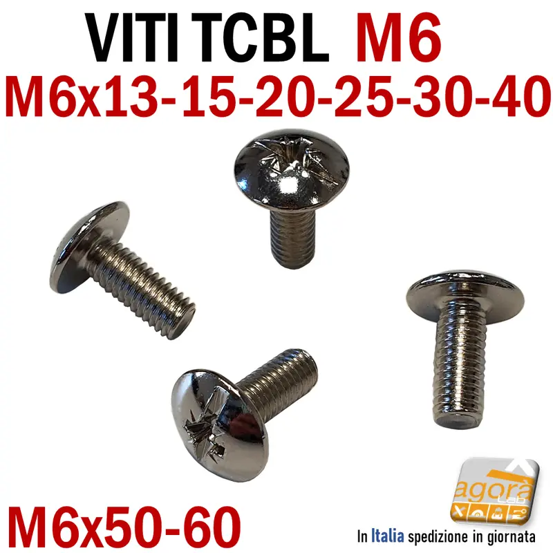 VITI TCBL M 6 x13-60mm NICHEL TESTA LARGA BOMBATA PIATTO CROCE VITE FILETTO METRICO MA6 pz 20-100