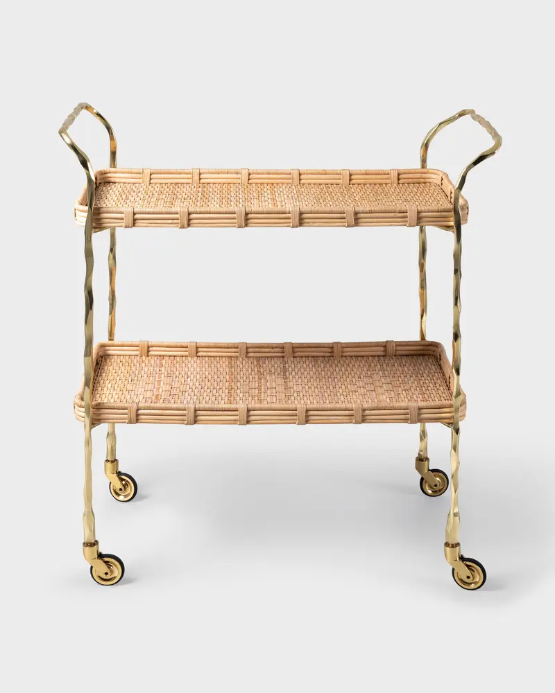 Viya Cane and Brass Bar Cart