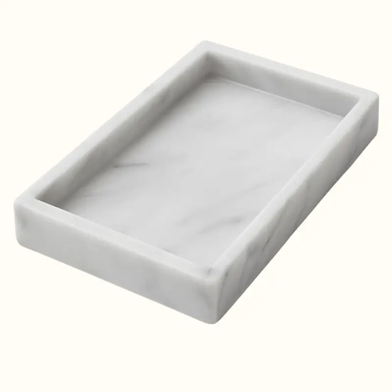 White Marble Tray 25x15 cm – Elegant Storage Tray for Bathroom, Kitchen or Living Room – Handmade in Italy by Kalu Creations