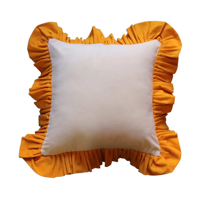 White Velvet with Mustard Yellow Ruffle