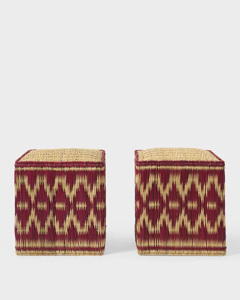 Wicker Stools, Magenta (Set of 2)