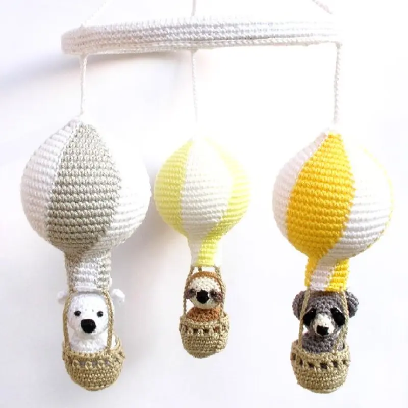 Yellow and gray hot air balloon baby mobile