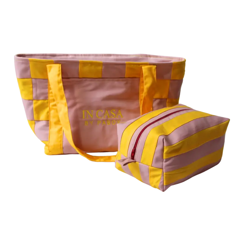 Yellow and Rose Pink Patchwork Bag and Pochette Set