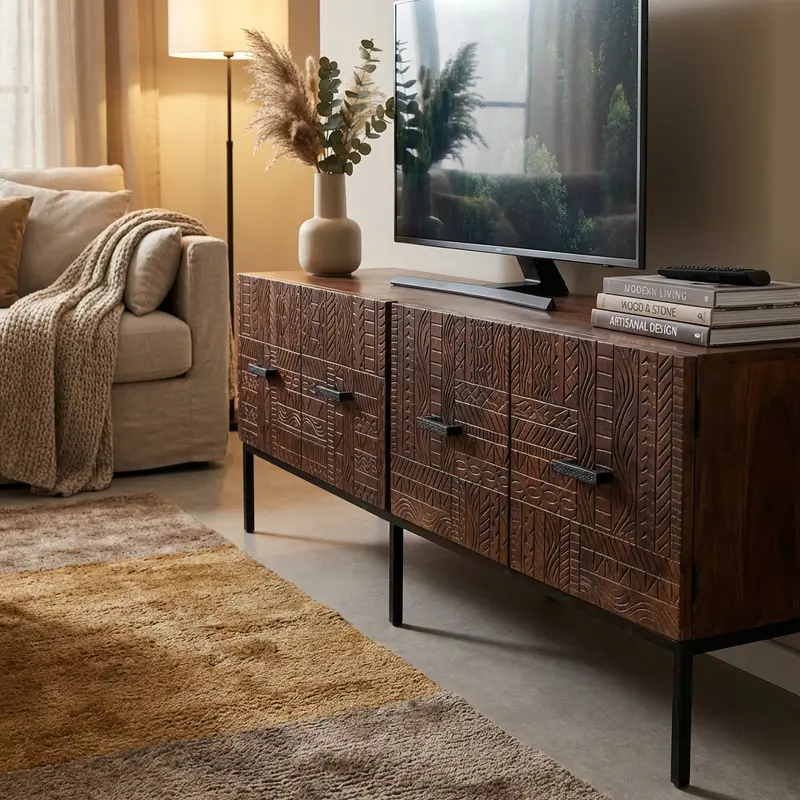 Zelinda - porta tv in legno marrone 150x40