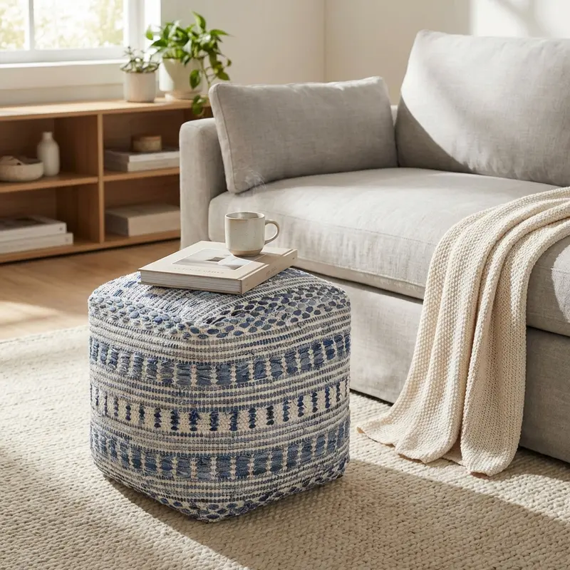Zita - pouf in lana blu azzurro 40x40